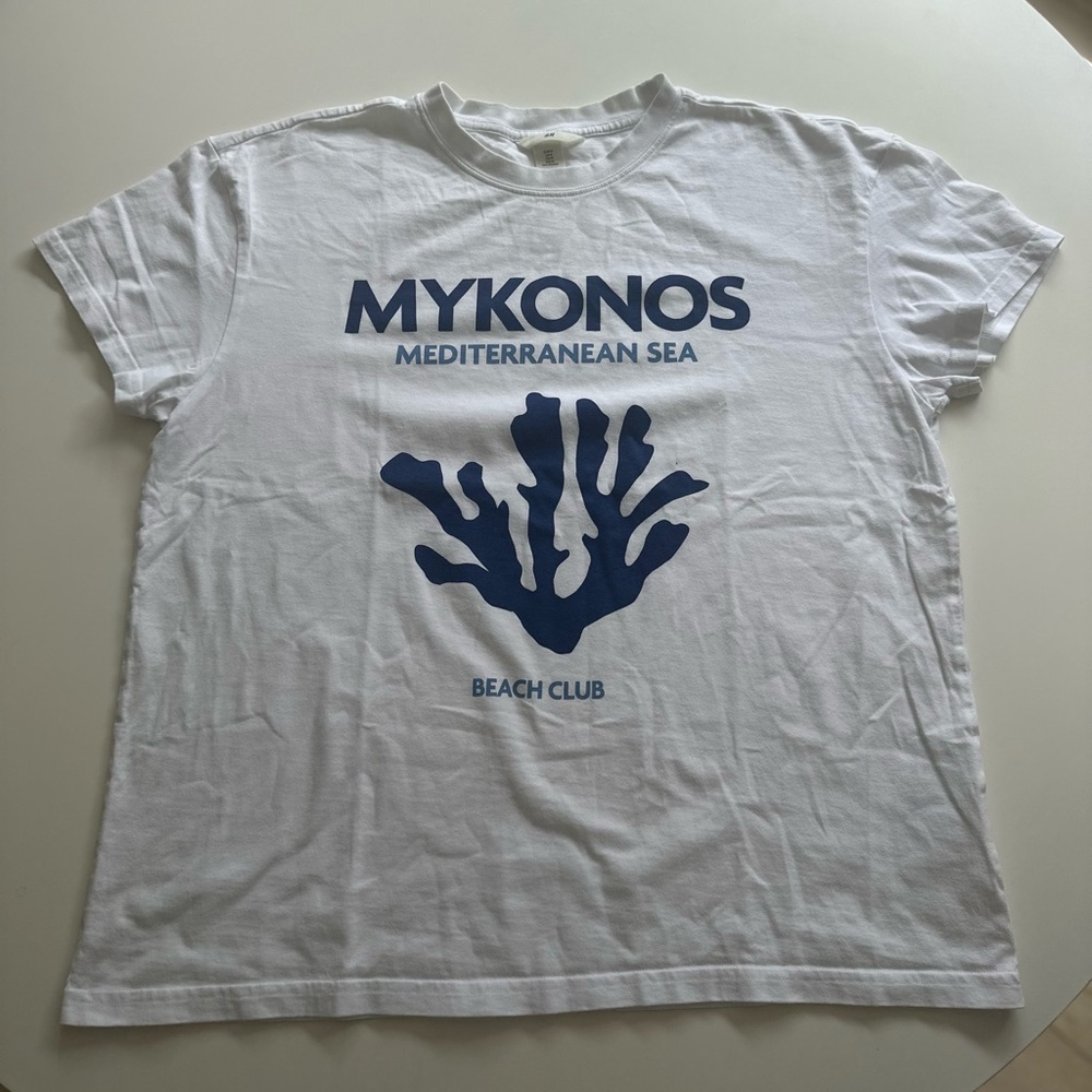 H&M White Tee with Blue Graphic